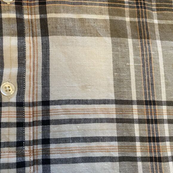 Antigua Men’s Medium Casual Button Up Shirt Plaid Linen Blend NWT Short Sleeve - Picture 8 of 9